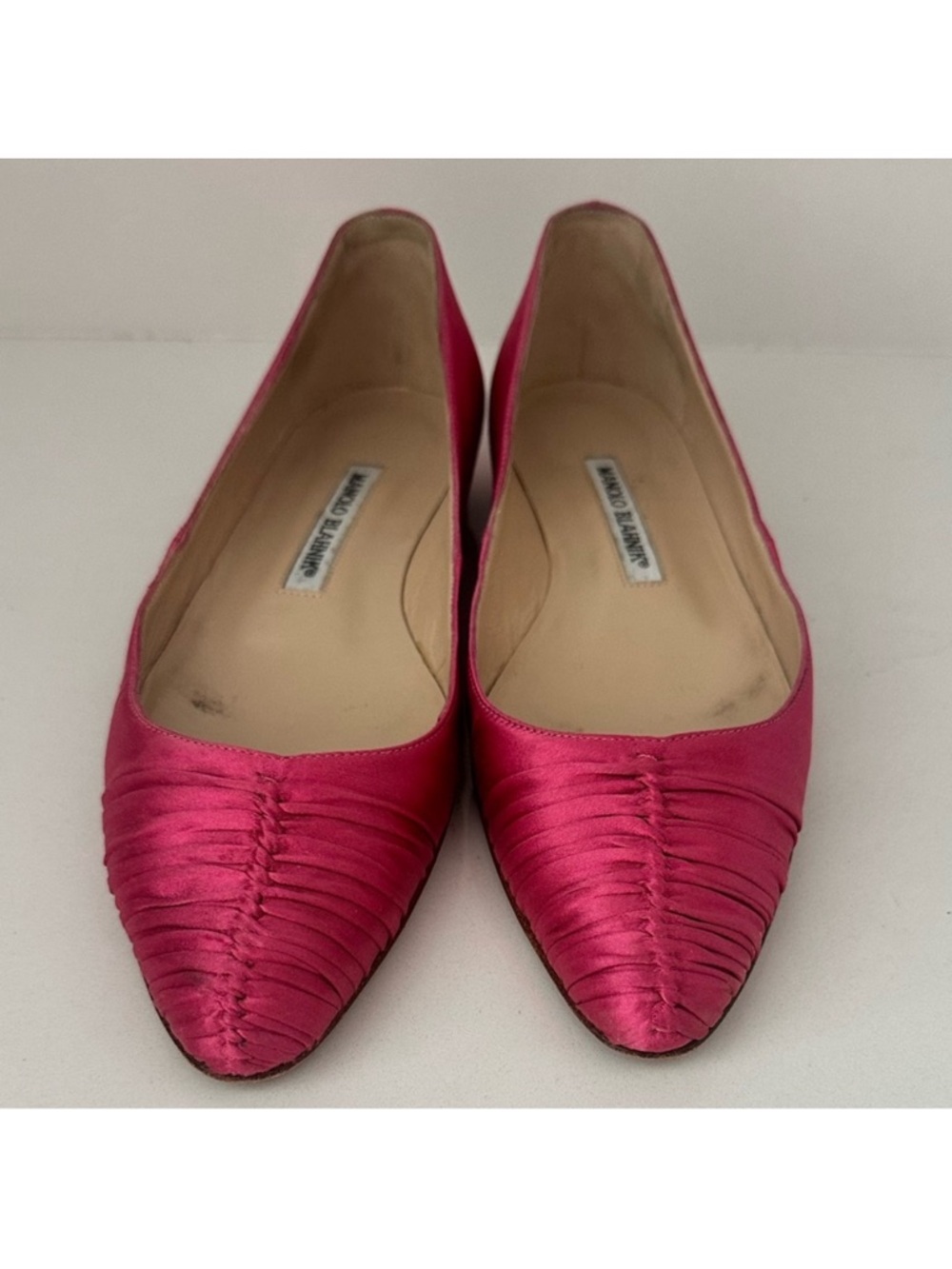 Manolo Blahnik Raspberry Dark Pink Satin Ballet Flats Size EU 35.5
